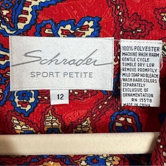 Vintage 90s Schrader Sport Red Blue Paisley Print Midi Dress 12P - Picture 5 of 11